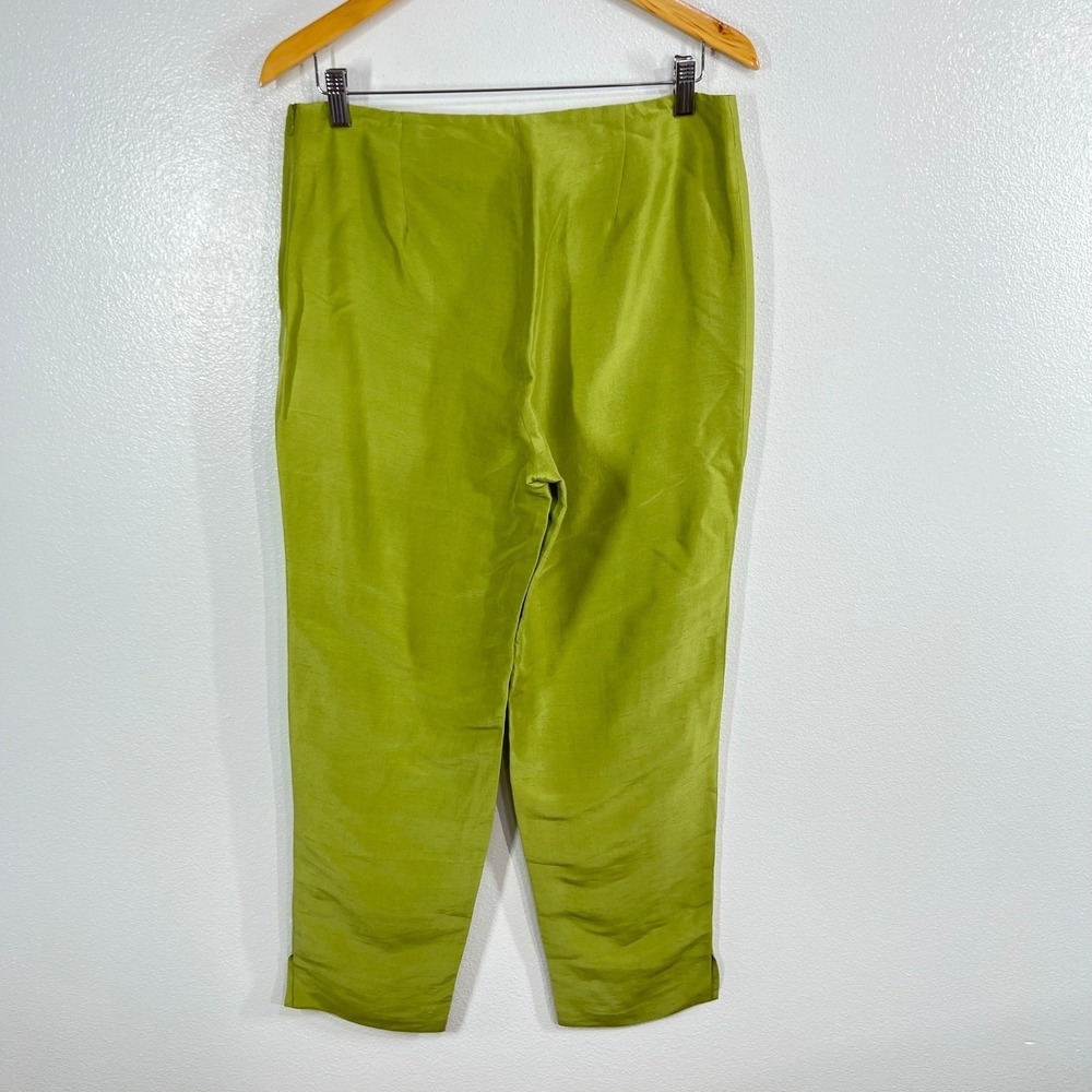 Eileen Fisher Silk Georgette Crepe Women's Straight Leg Pants Size S Green Matte - Picture 3 of 10